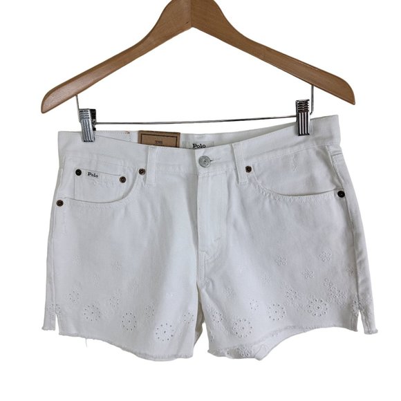 Polo Ralph Lauren Women's The Sophia Cut Off Shorts Eyelet White size 27